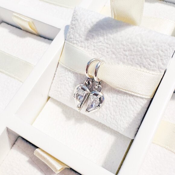 925 Sterling Silver Mom And Daughter Crystal Half Charms Fits Pandora Bracelets - Picture 6 of 10